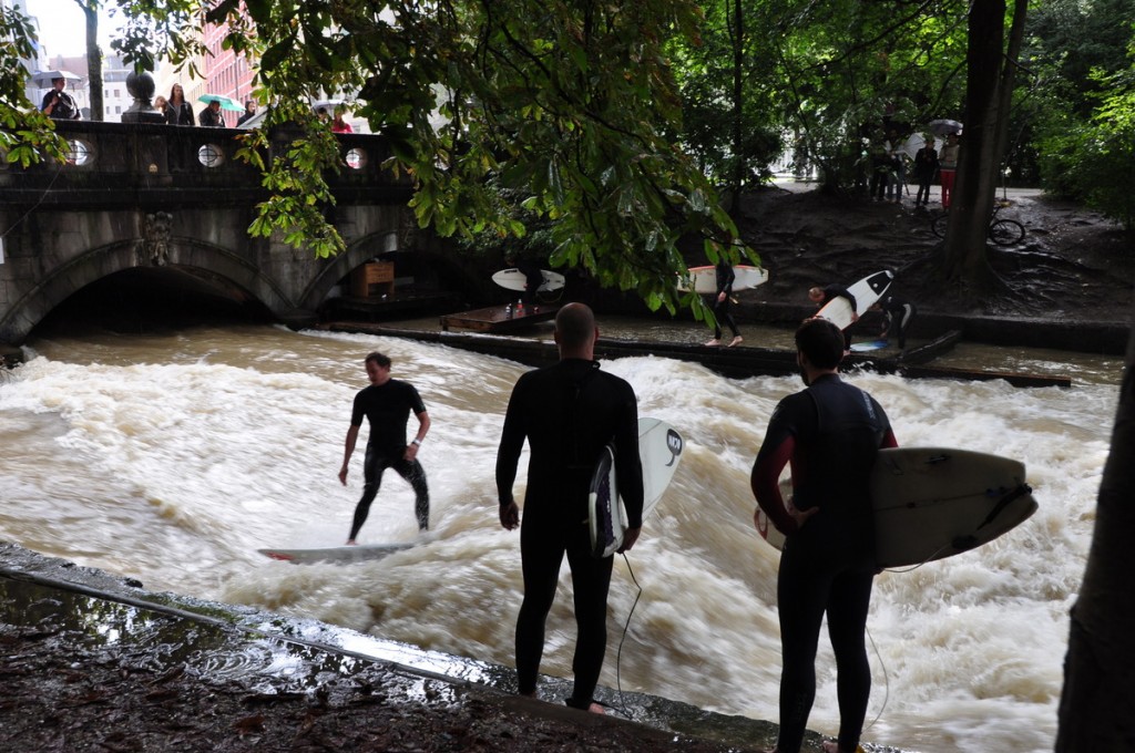 Surfing in a river in the English Garden
